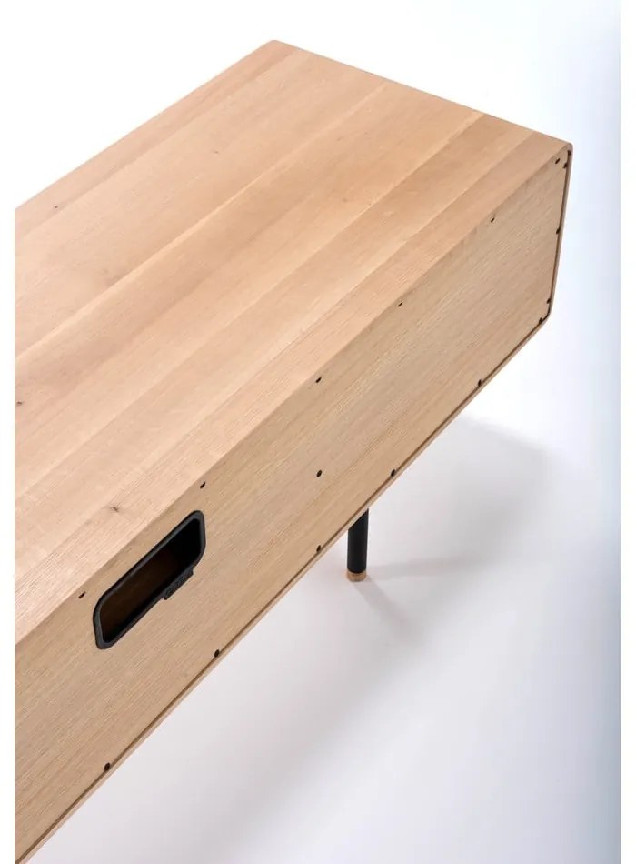 Comodă TV neagră/în culoare naturală din lemn de stejar 160x48 cm Fina – Gazzda