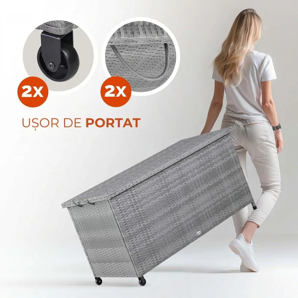 Ladă de depozitare din poliratan RICCO, 270L, 117x53x60cm, gri Casaria