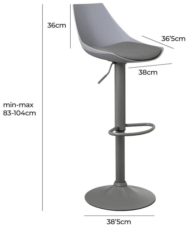Scaune de bar gri cu înălțime ajustabilă 2 buc. din imitație de piele (înălțime șezut 56,5 cm) – Casa Selección