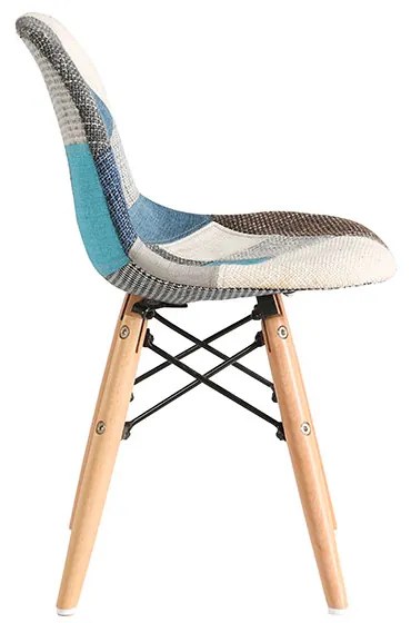 SCAUN JOY, MODEL PATCHWORK DENIM, SEZUT TAPITAT TEXTIL, PICIOARE LEMN