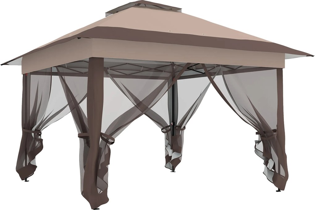 Outsunny Tonnelă pavilion de grădină pop-up pliabilă oțel poliester plase de țânțari + geantă de transport cu roți kaki maro | Aosom Romania