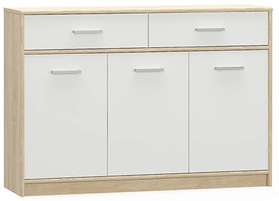 Comoda 3 usi 2 sertare 123x34x85 cm PAL alb/stejar sonoma