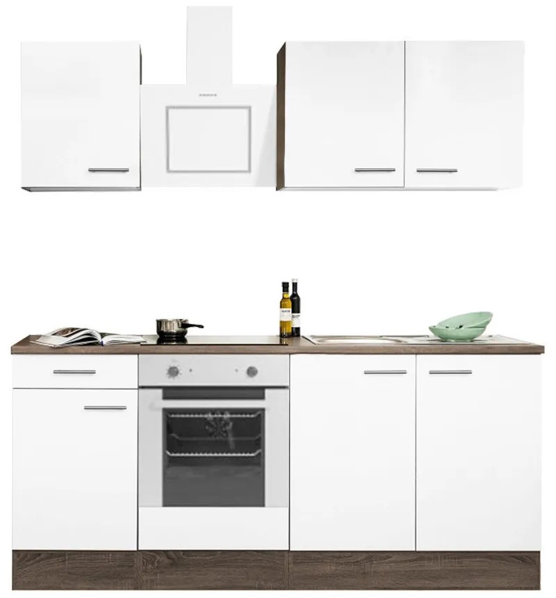 Mobilă de bucătărie Yorki 210, corp din stejar Yorki, față alb satinat cu element inferior al cuptorului