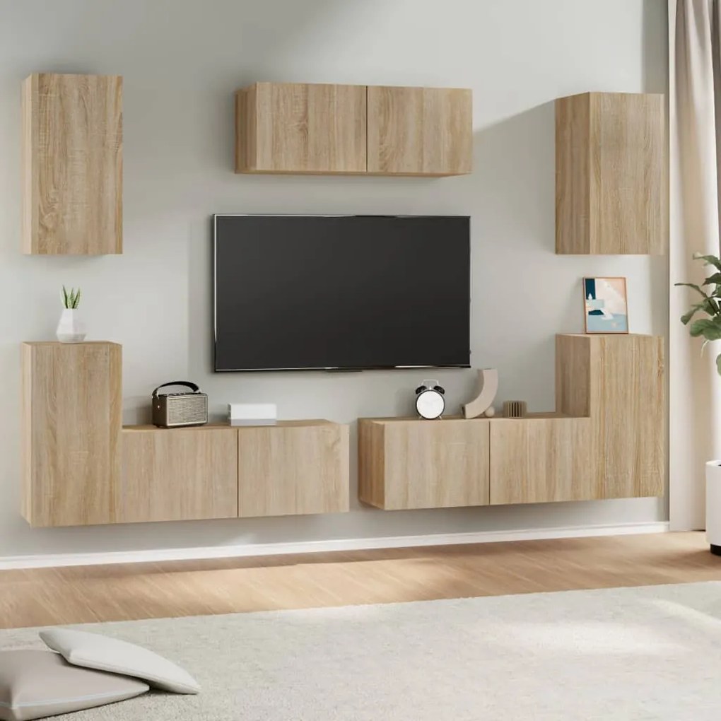 3114304 vidaXL Set dulapuri TV, 7 piese, stejar sonoma, lemn prelucrat