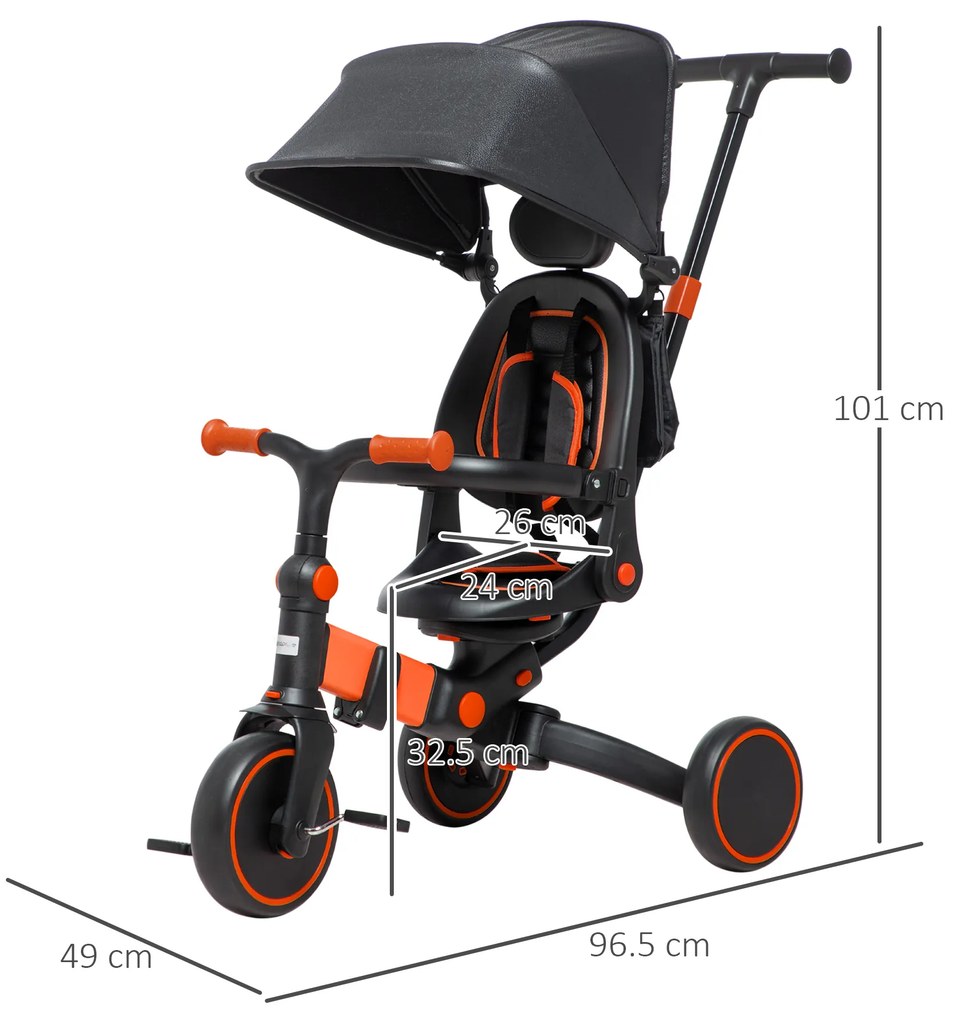 Tricicleta 3 in 1 pentru copii, Tricicleta pentru copii cu maner de impins reglabil, pentru 18-48 de luni, rosu AIYAPLAY | Aosom RO