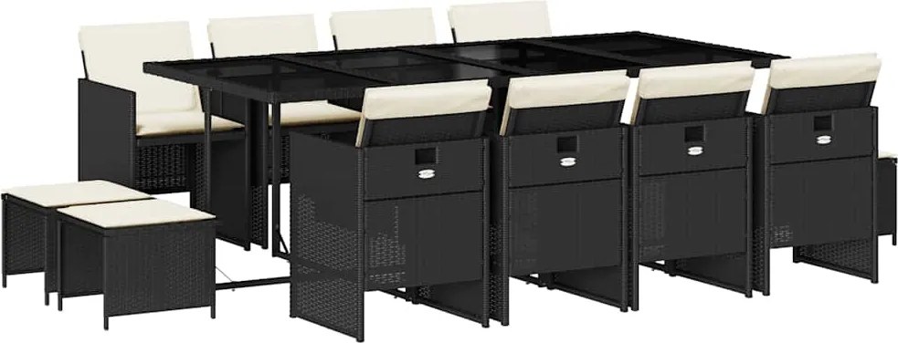 vidaXL Set mobilier de grădină cu perne, 13 piese, negru, poliratan