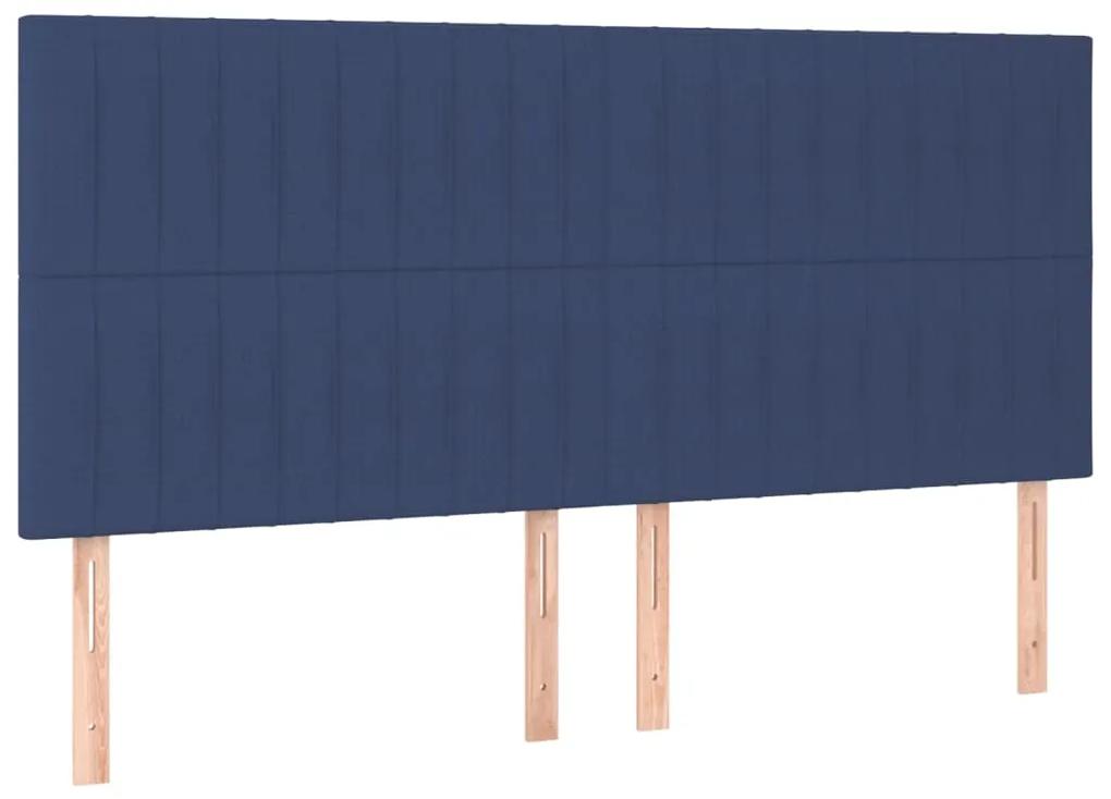 Cadru de pat cu tablie, albastru, 160x200 cm, textil Albastru, 160 x 200 cm, Benzi verticale