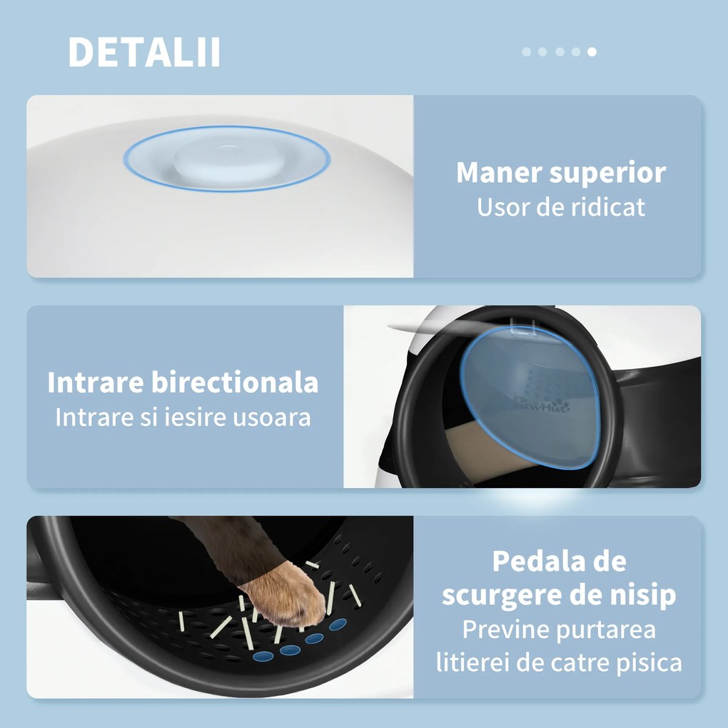PawHut Litieră pentru Pisici cu Capac, Lopățică și Deodorant Inclus, 52x41x38 cm, Negru | Aosom Romania