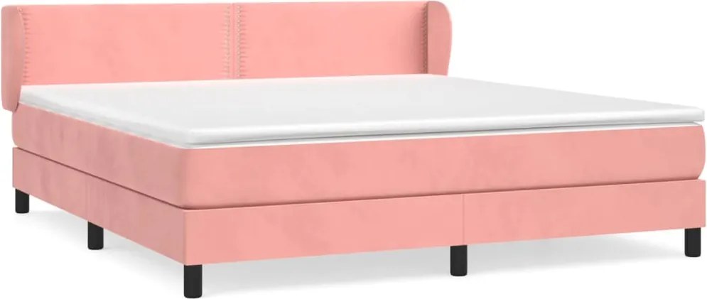 vidaXL Pat box spring cu saltea, roz, 160x200 cm, catifea