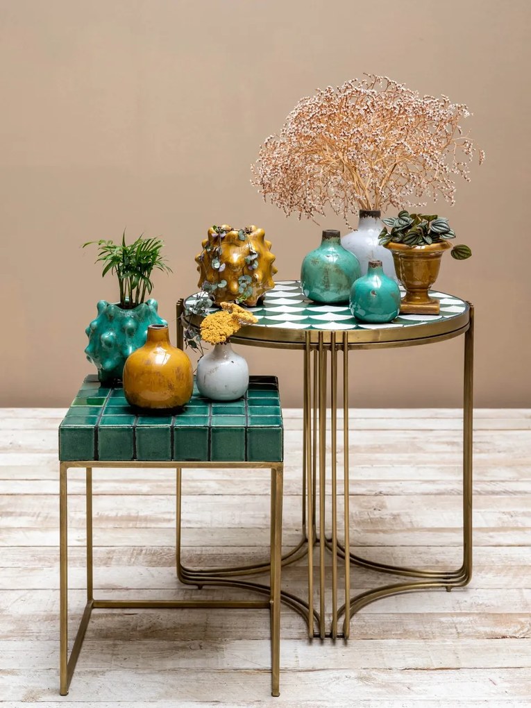 Masuta laterala, din metal si ceramica, green Porto