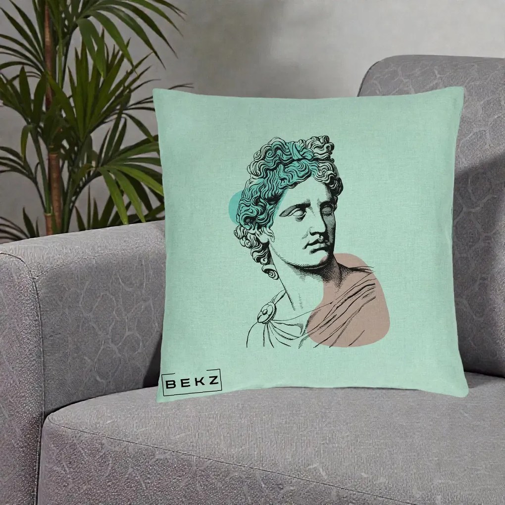 Perna Decorativa Bust Grec Vaporwave, 40x40 cm, Verde Menta, Husa Detasabila, Perna Inclusa, BEKZ®