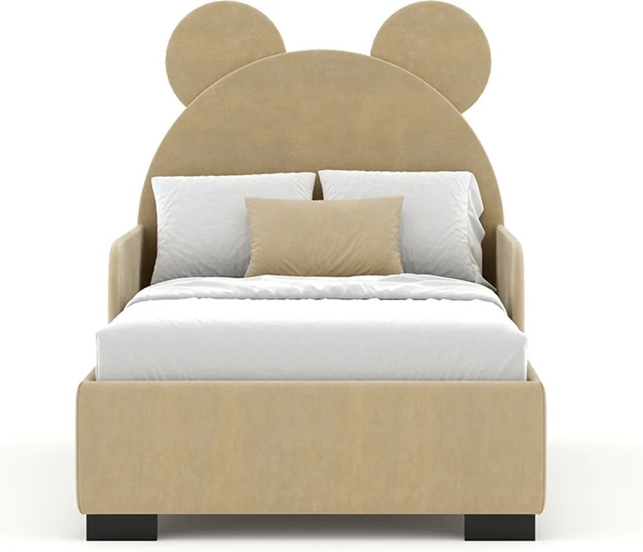 Pat lemn masiv tapitat Teddy, 200 × 108 × 88 cm