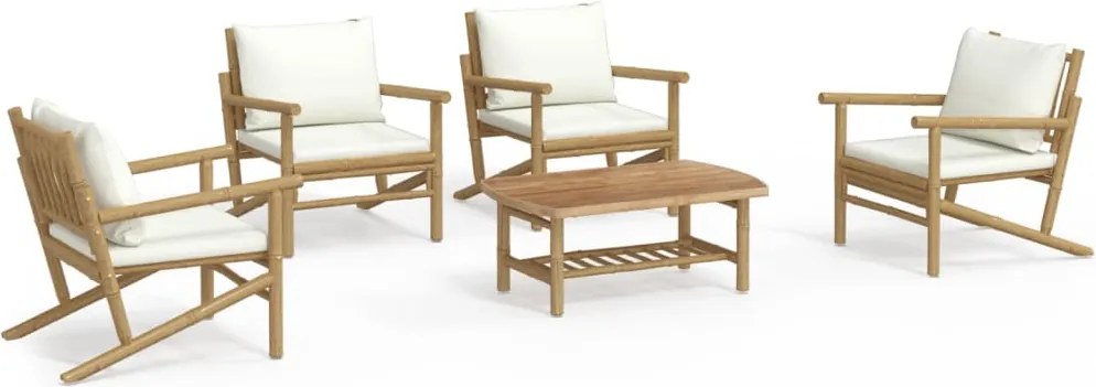 vidaXL Set mobilier de grădină cu perne alb crem, 2 piese, bambus