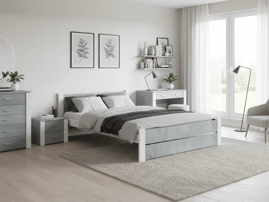 Pat IKAROS DOUBLE 180 x 200 cm, beton/alb Saltea: fara saltea, Somiera: cu somiera din lamele