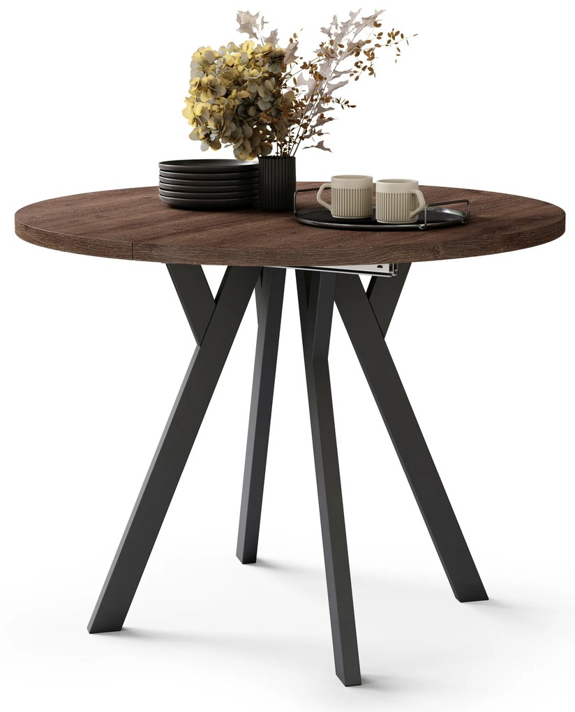 Mazzoni ALMO Stejar Maro/picioare negre - MASĂ ROTUNDĂ EXTENSIBILĂ CU PICIOARE ÎN FORMĂ DE Y STIL LOFT PENTRU SALON/SUFRAGERIE