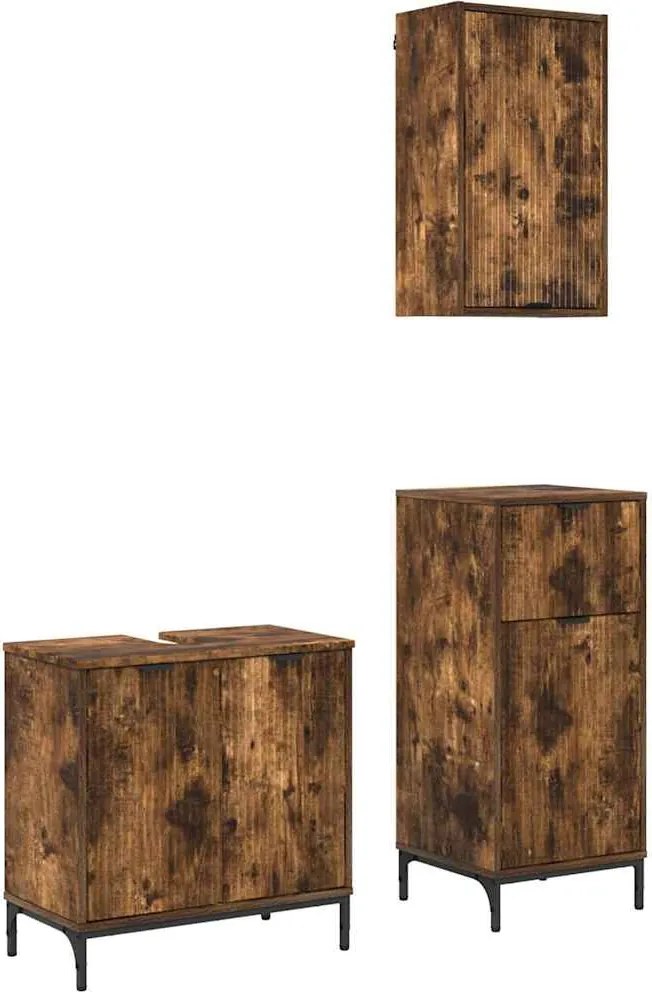 vidaXL Set de mobilier pentru baie cu sertar 3 pcs Stejar fumuriu