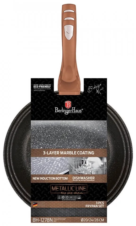 Set 3 tigai marmorate (3 straturi) Rose Gold (Cupru) Metalic Line Berlinger Haus BH 1278N