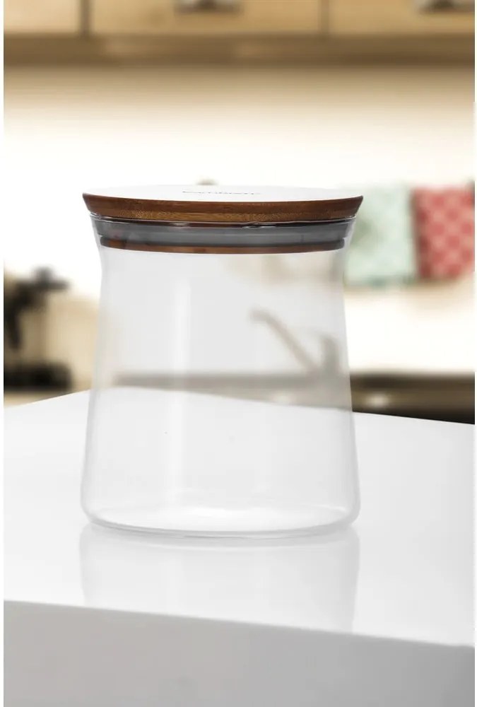 Recipient sticlă cu capac din bambus Bambum Olla, înălțime 13 cm