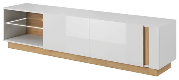 Comoda TV Culoare Alb Alb- lucios / Stejar, CITY