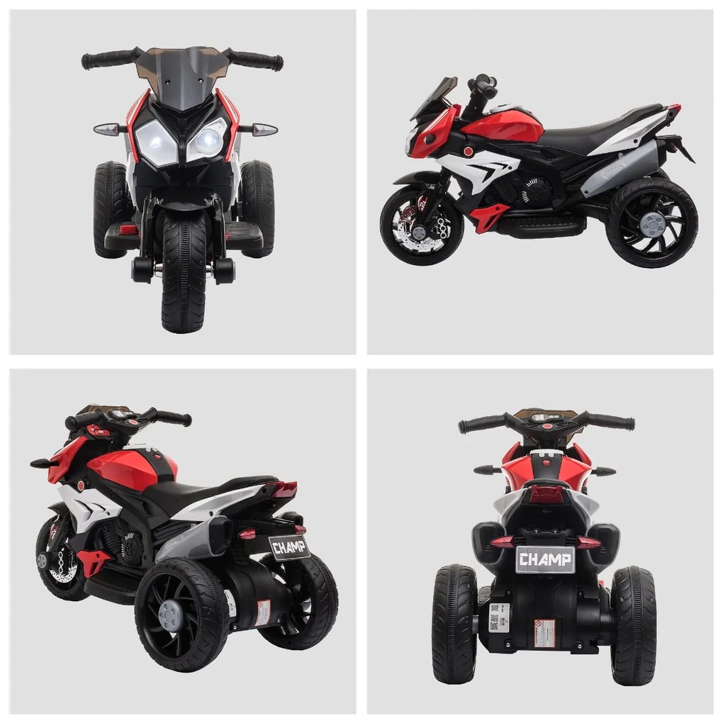 Motocicleta Electrica HOMCOM Copii 3-5 Ani cu Lumini Muzica Baterie 6V Negru Rosu | Aosom Romania