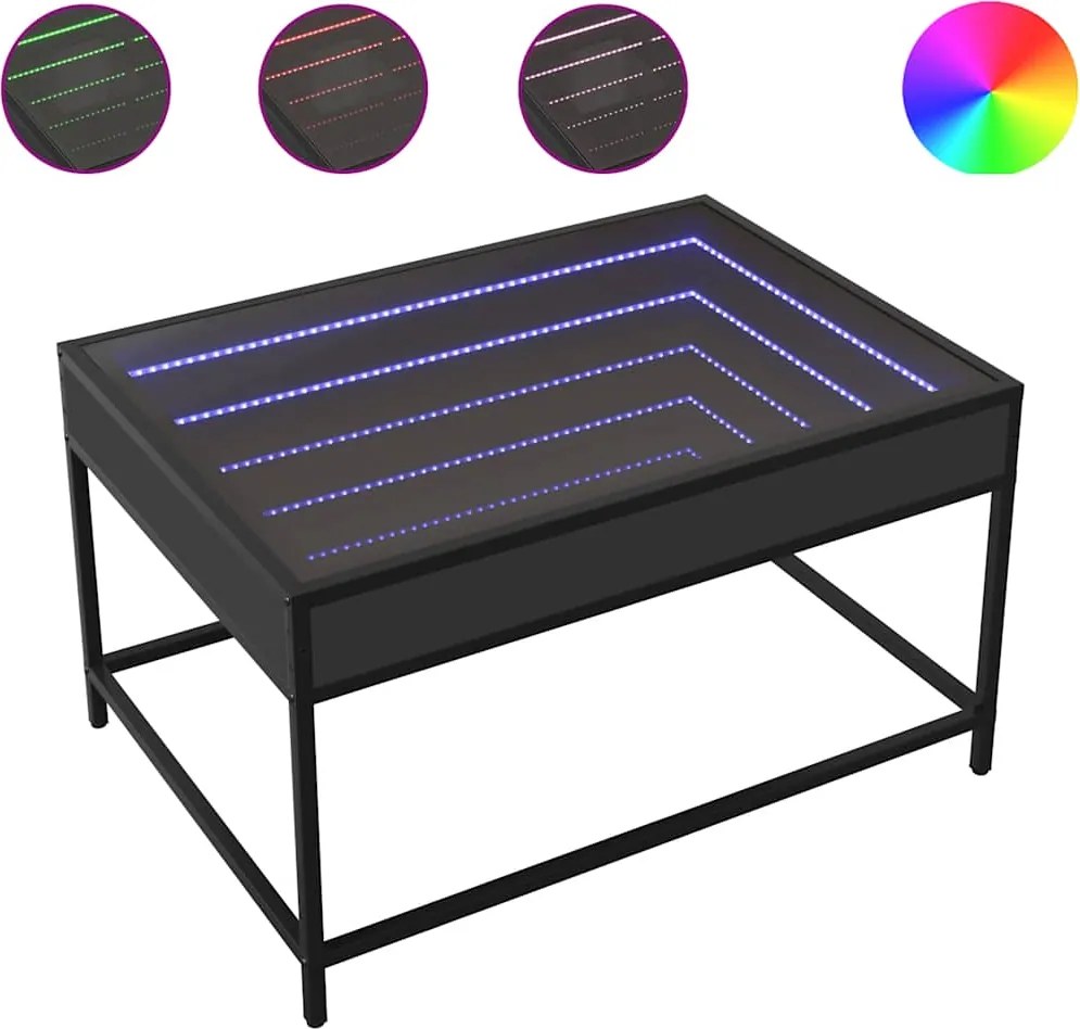 vidaXL Măsuță de cafea cu LED infinity, negru, 70x50x41 cm