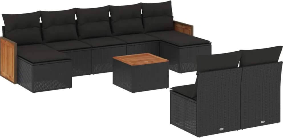 vidaXL Set canapele de grădină cu perne, 10 piese, negru, poliratan