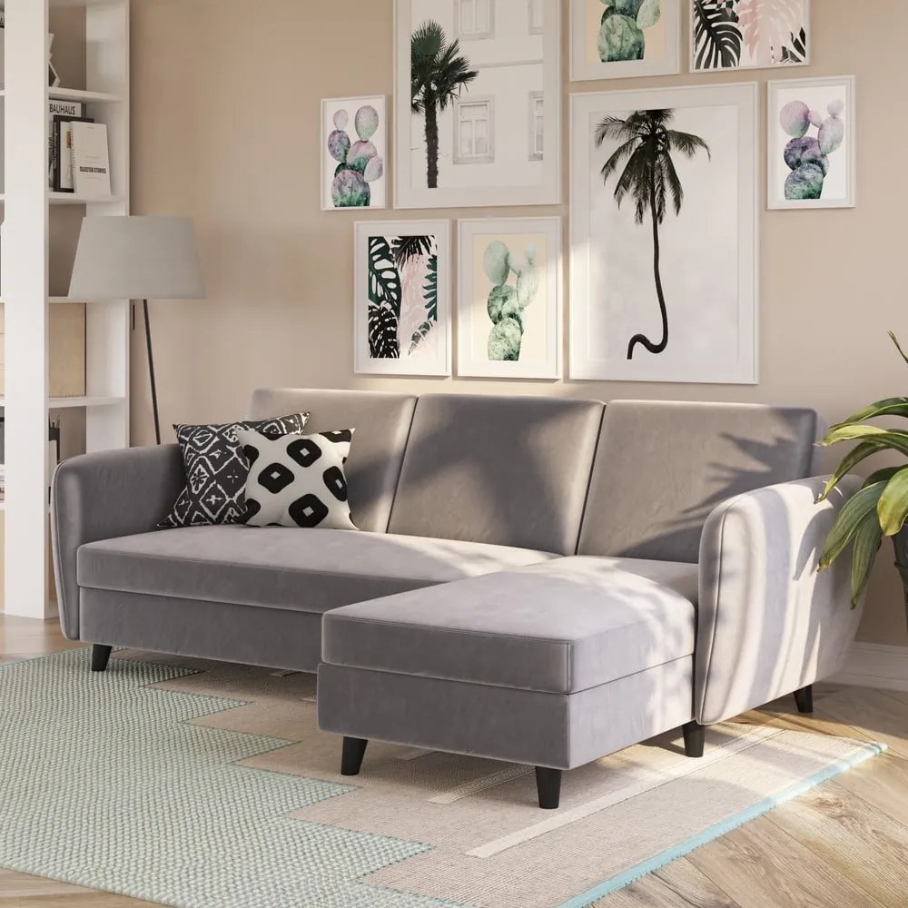 Colțar gri extensibil cu tapițerie din catifea Perry – Støraa