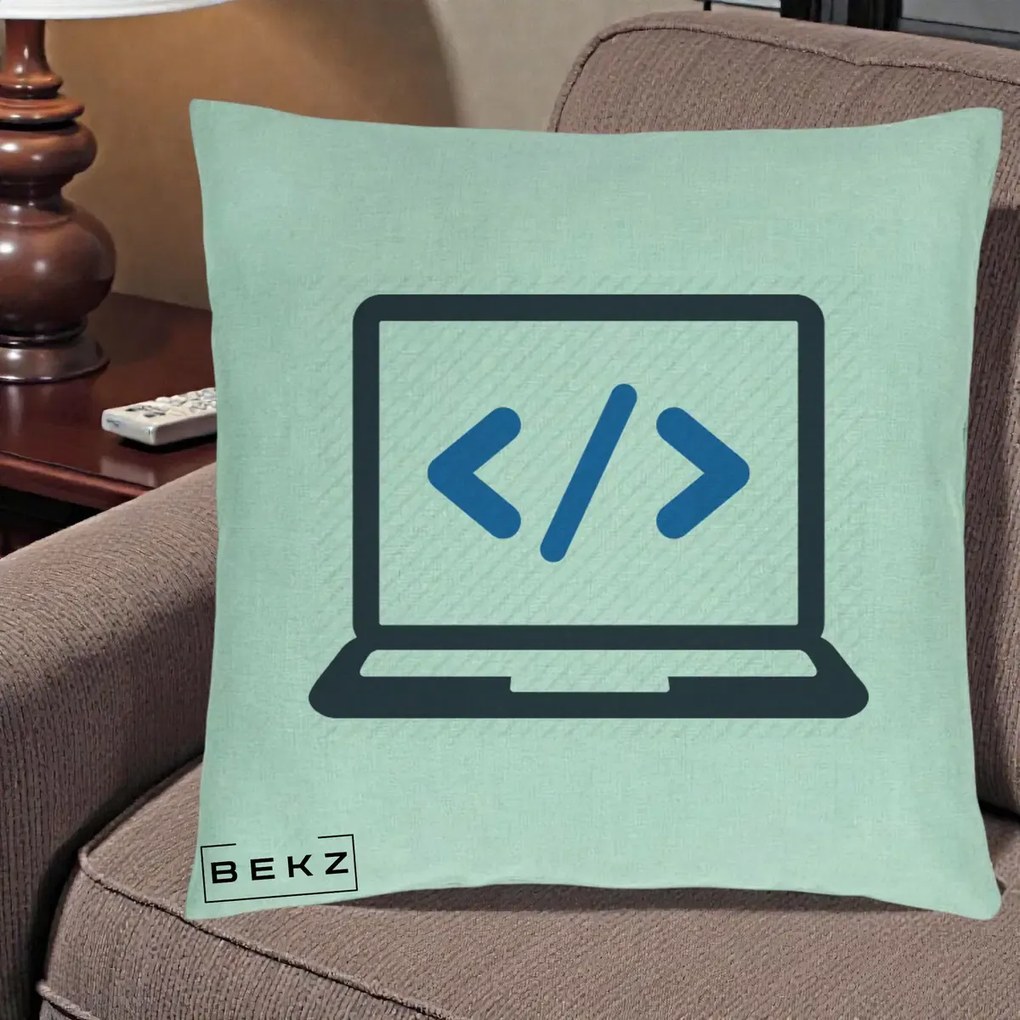 Perna Personalizata Laptop Cod HTML, 40x40 cm, Verde Menta, Husa Detasabila, Perna Inclusa, BEKZ®