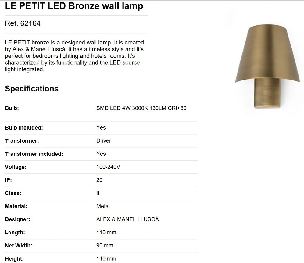 Aplica LED stil modern minimalist LE PETIT LED Bronze 62164