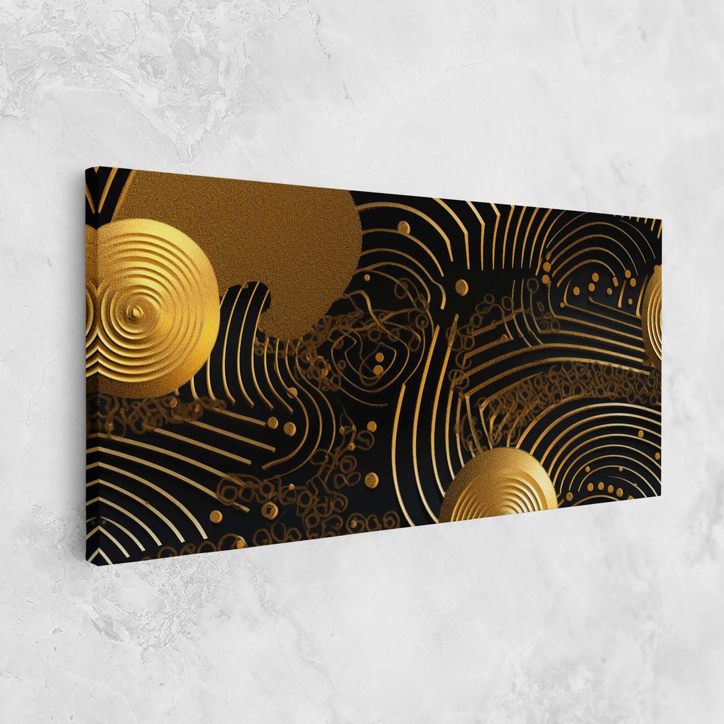 Tablou Canvas, 60x120cm, Dormitor si Living, Abstracte, Abstract cu linii, Gold Circle With Lines (2)