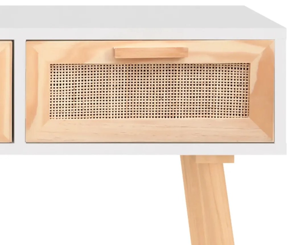 Masa consola alb 105x30x75 cm lemn masiv pin si ratan natural 1, Alb