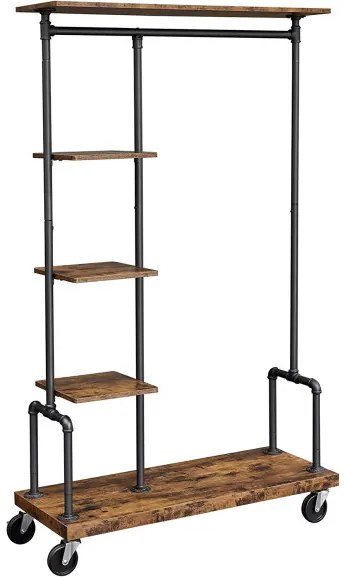 Suport Pentru Haine Pe Roti, Maro Rustic Si Negru, 103.5 Cm