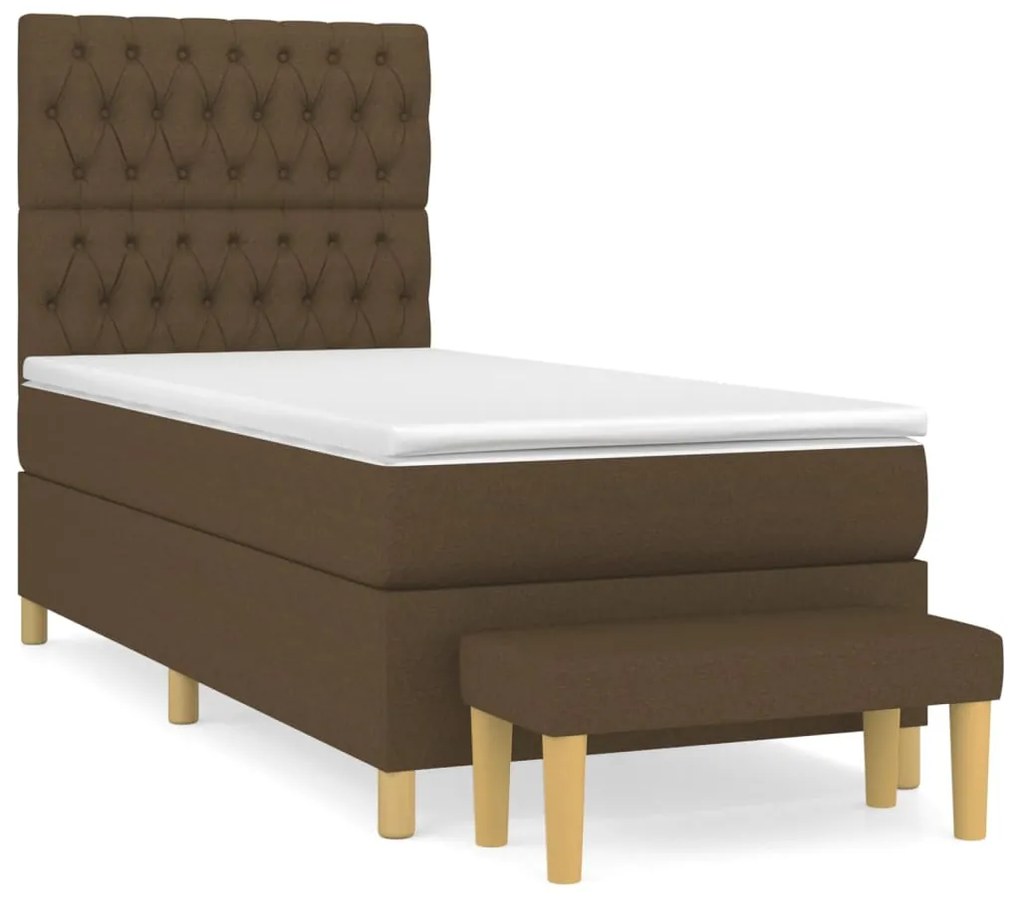 3137376 vidaXL Pat box spring cu saltea, maro închis, 100x200 cm, textil