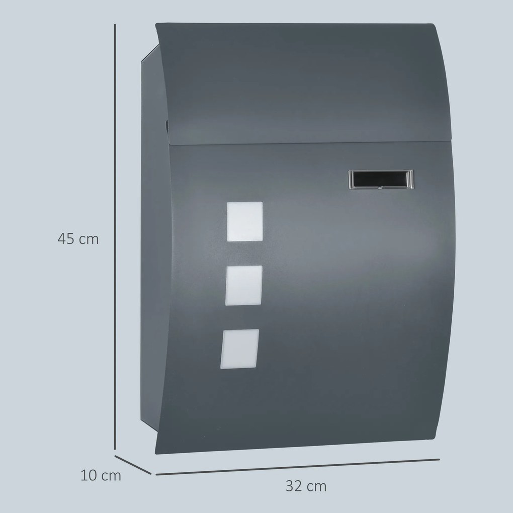 HOMCOM Cutie Postala Curbata din Otel Zincat cu 3 Fante si 2 Chei de Securitate incluse, 45x10x32 cm, Gri | Aosom Romania