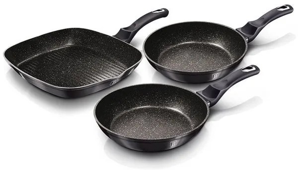 Set 3 tigai marmorate antiaderente Berlinger Haus Carbon Pro BH 6904, curatare usoara, inductie