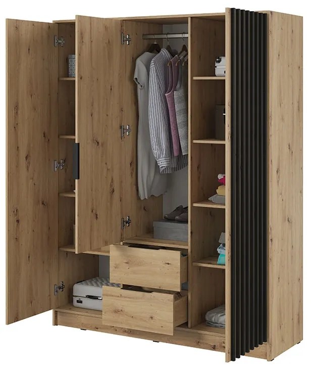 Dulap cu oglindă Neria 155 cm - stejar artisan / negru