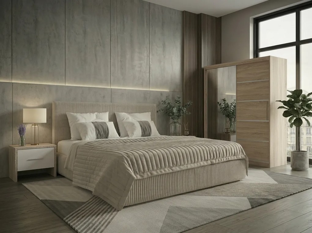 Set dormitor Malibu Bej cu dulap Atlantic 150 cm Sonoma