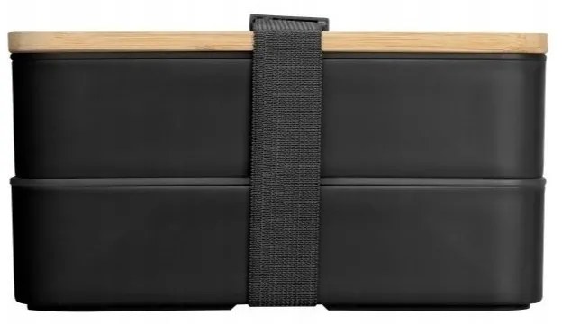 Cutie de pranz DUO LUNCH cu tacamuri, negru/bambus