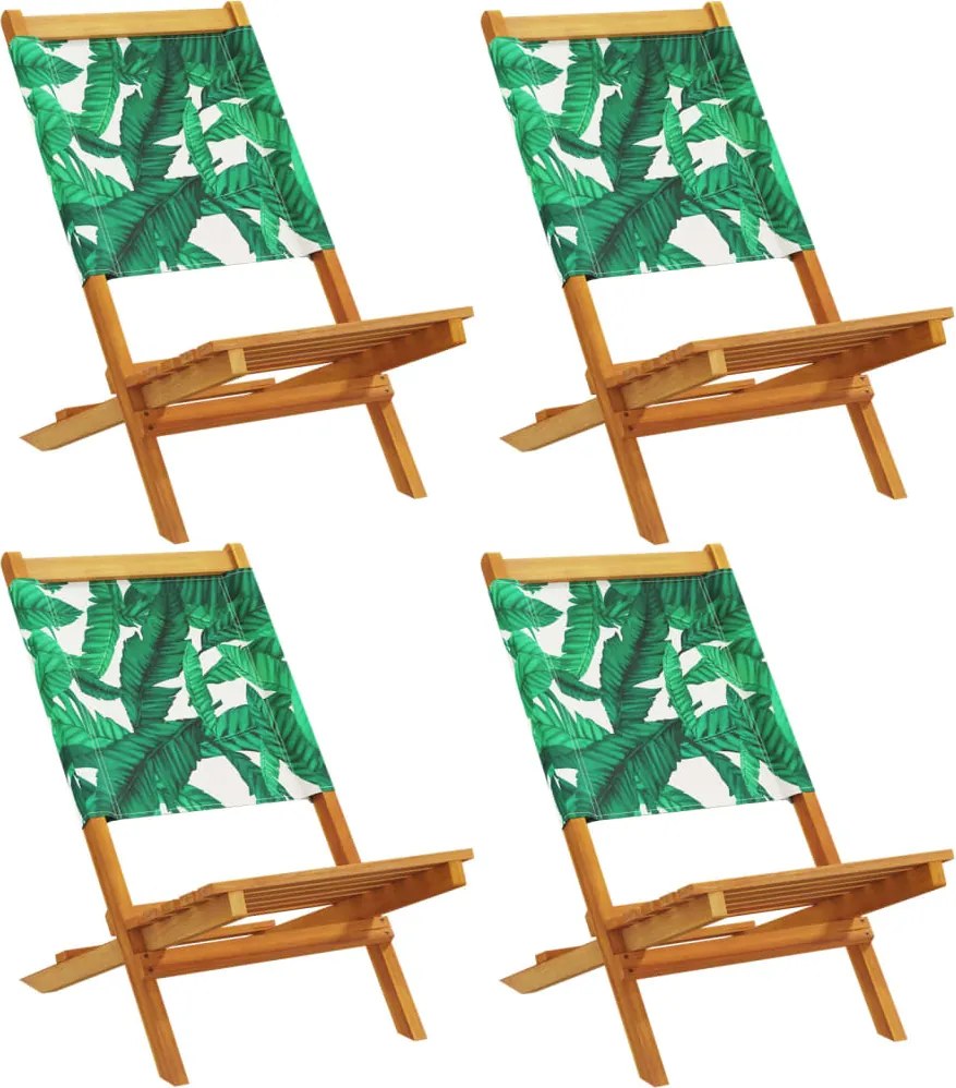 vidaXL Scaune de grădină pliabile 4 buc., textil verde/lemn masiv
