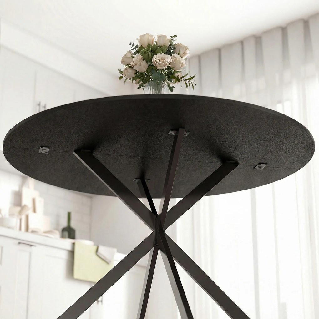 HOMCOM Masă rotundă pentru 4 persoane, masă de bucătărie în stil industrial cu picioare din oțel, pentru sufragerie, bucătărie, negru | Aosom Romania