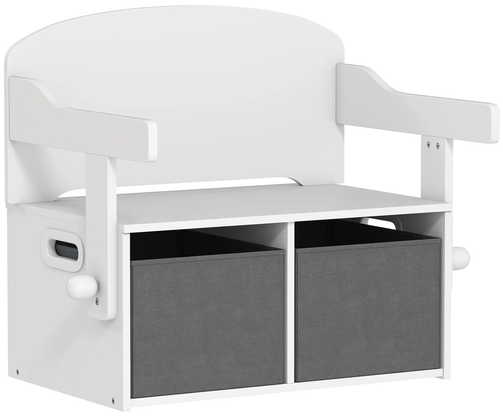 AIYAPLAY Cufăr de jucării pentru copii 3 în 1, set masă și scaune cu 2 coșuri textile detașabile, 67,5 x 46,5 x 56,7 cm, alb | Aosom Romania