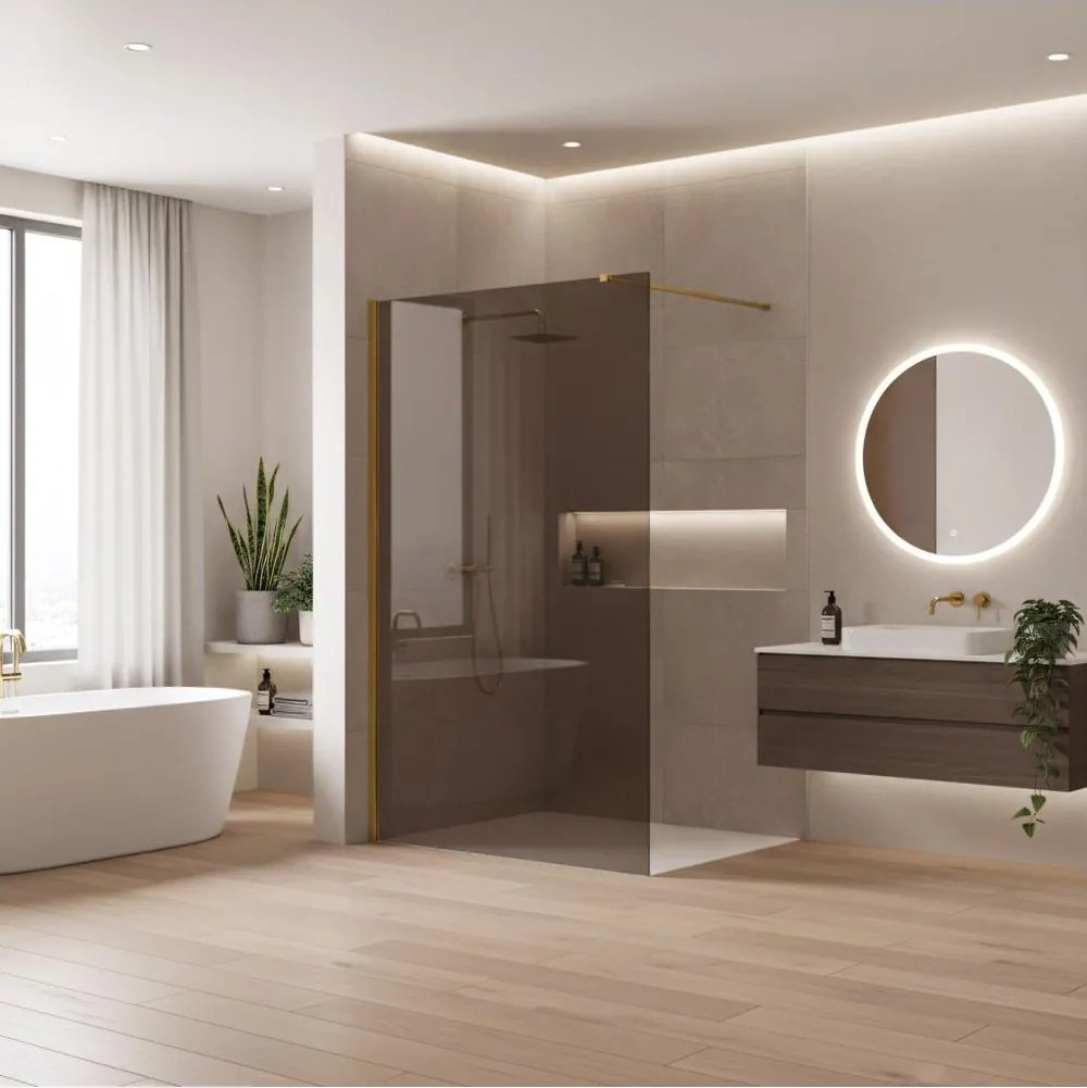 Paravan de dus fumuriu Rea Flexi Brown 120 cm auriu