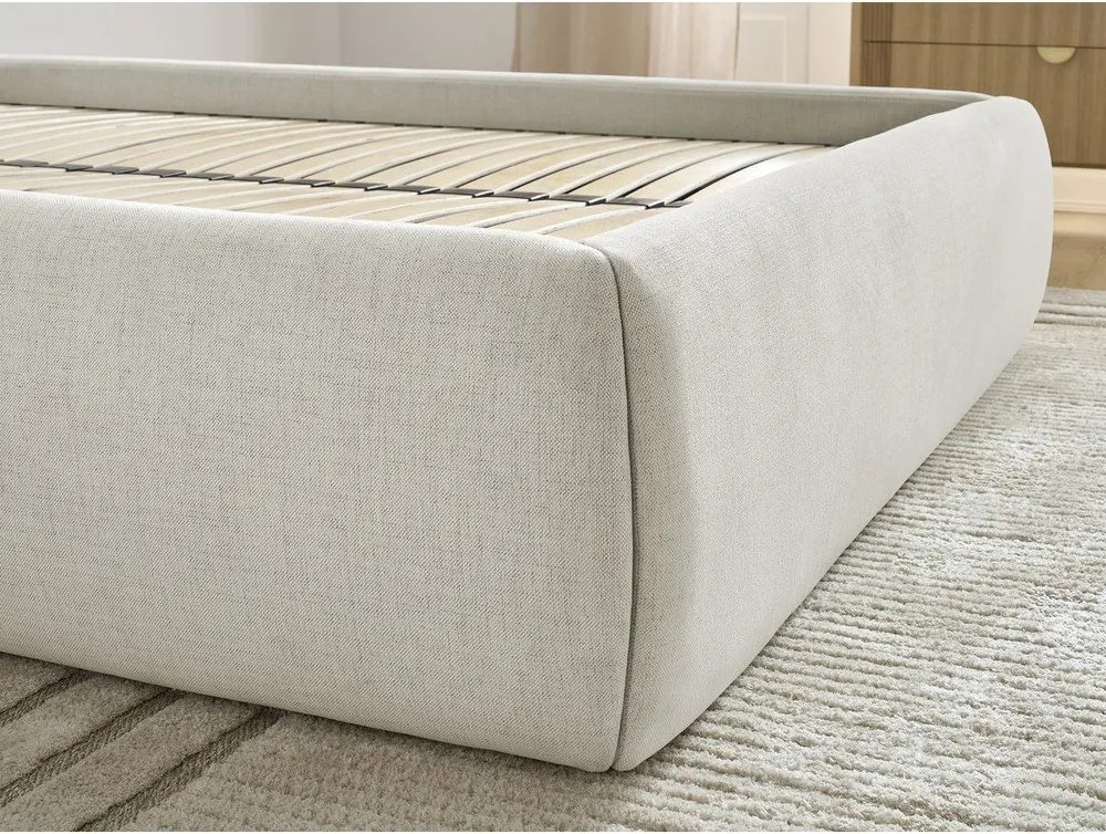 Pat matrimonial bej tapițat cu spațiu de depozitare/fără tăblie cu somieră 160x200 cm Inera – Bobochic Paris