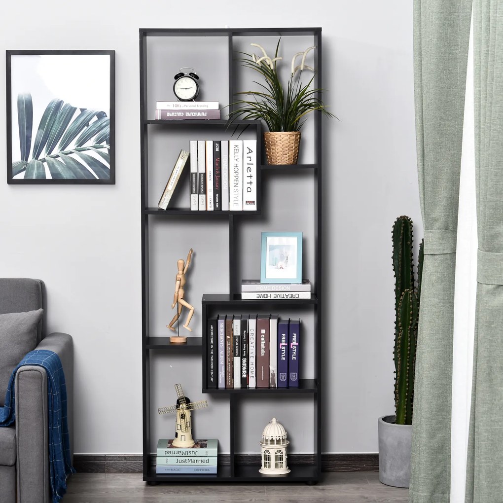 HOMCOM Bibliotecă Modernă cu 8 Rafturi din PAL E1, Design pentru Casă și Birou, 70x24x178 cm, Alb | Aosom Romania