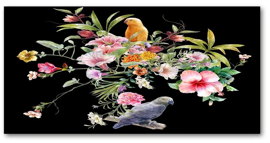 Tablou acrilic Flori și păsări