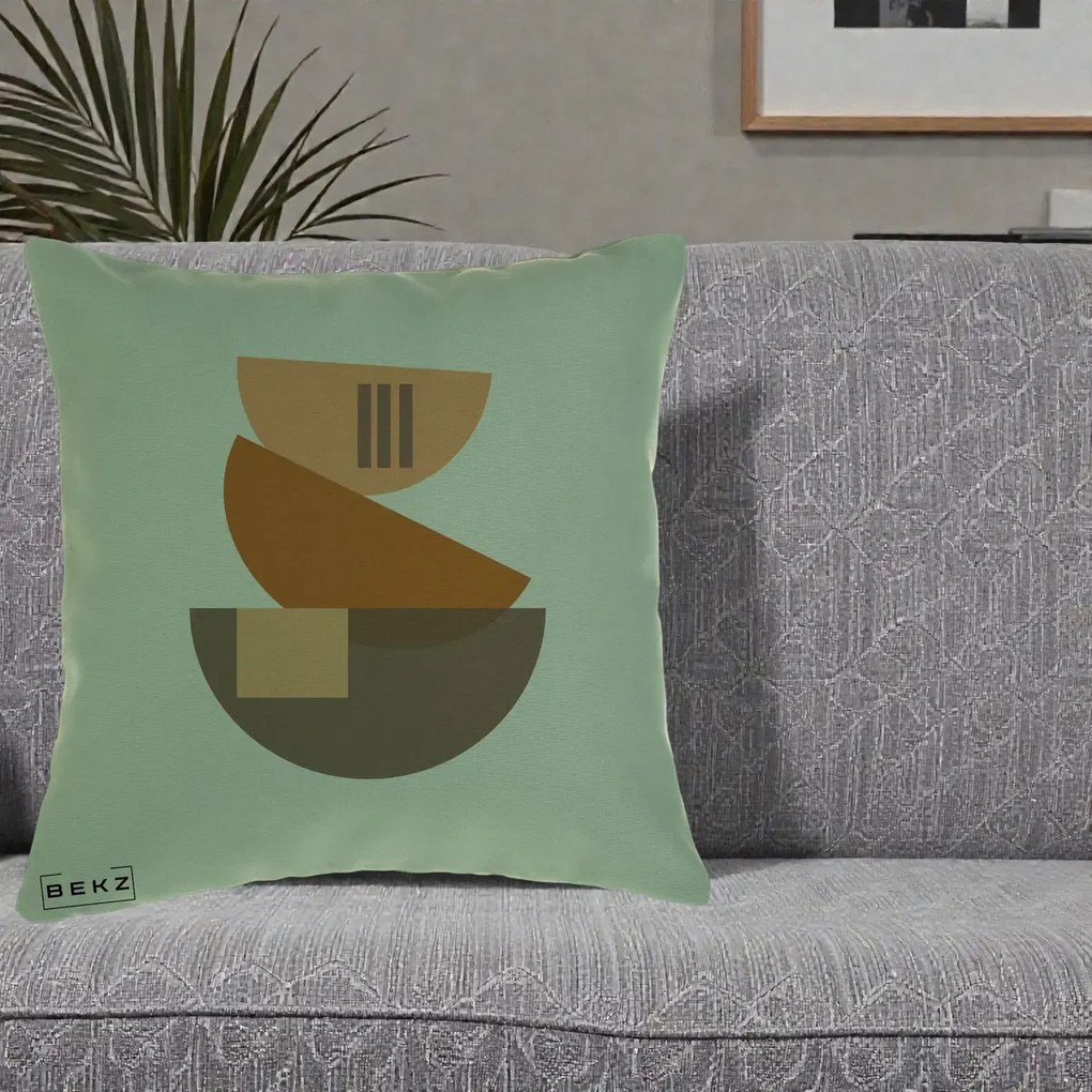 Perna Decorativa Geometric Bauhaus Boluri Portocaliu, 40x40 cm, Verde, Husa Detasabila, Perna Inclusa, BEKZ®