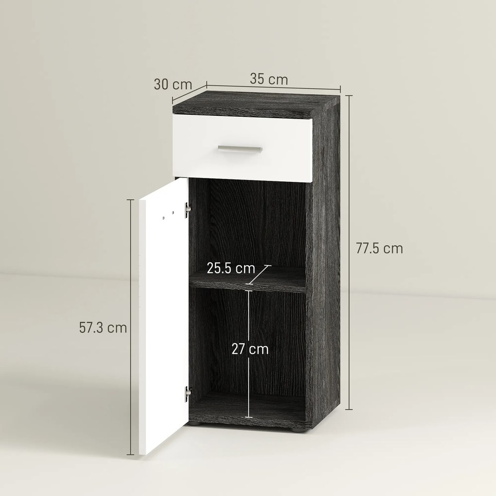 kleankin Dulap Baie din Lemn cu Sertar și Rafturi, Design Alb și Negru | Aosom Romania