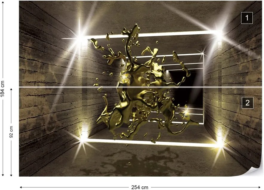 GLIX Fototapet - 3D Molten Metal Gold Tunnel Modern Architecture Vliesová tapeta  - 254x184 cm