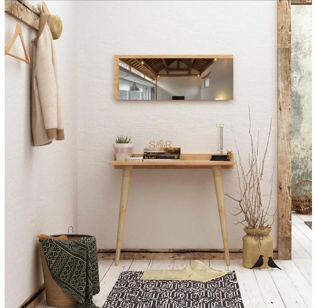 Măsuță laterală BANAVENTO 84x80 cm + oglindă de perete 30x80 cm bej