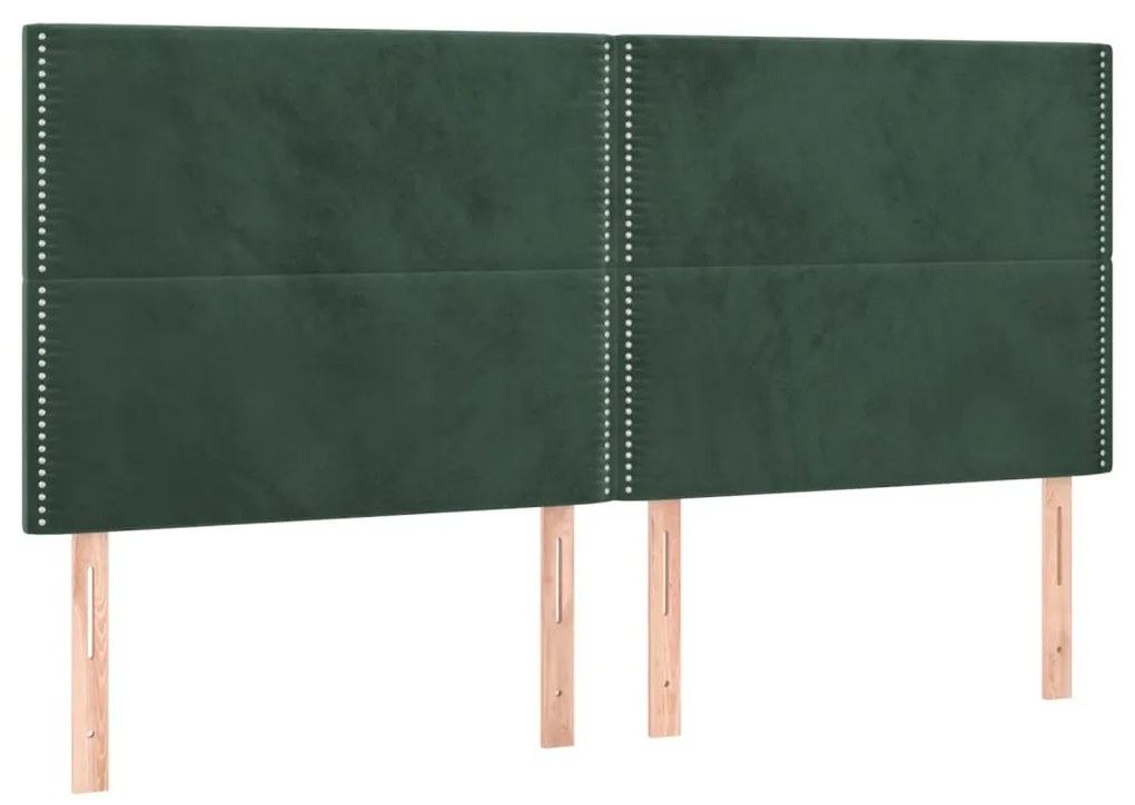 Pat box spring cu saltea, verde inchis, 200x200 cm, catifea Verde inchis, 200 x 200 cm, Culoare unica si cuie de tapiterie